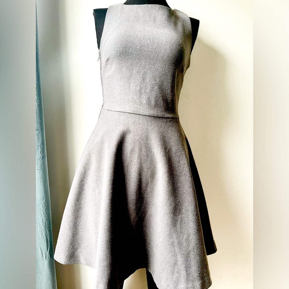 Zara Wool dress. Size S. Gray. Blue trim on zipper. Flares at waistline.